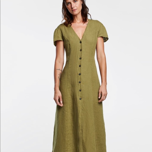 olive green linen dress